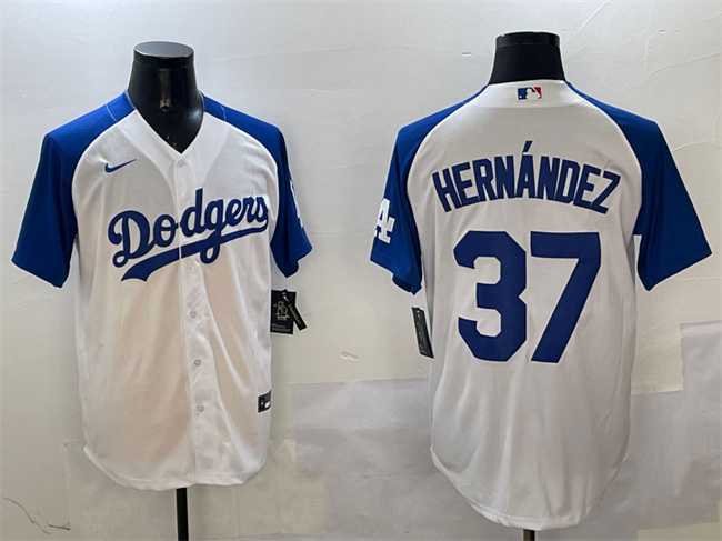 Men%27s Los Angeles Dodgers #37 Teoscar Hernandez White Blue Cool Base Stitched Jersey->los angeles dodgers->MLB Jersey